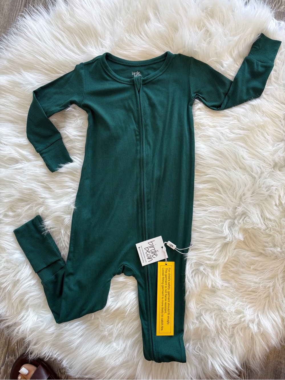 Birdie Bean Forest Green Ribbed bamboo Zippy (3T)